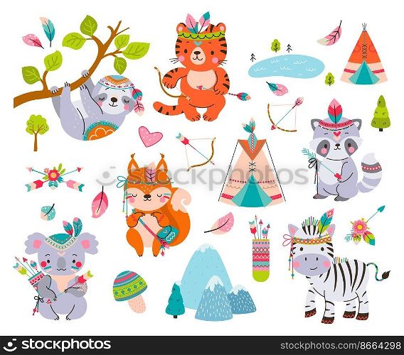 Woodland cute animal. Sweet deer koala bear, forest animals with tribal elements. Wildlife kids characters, wild sloth on tree branch nowaday vector set of woodland creature, cute cartoon. Woodland cute animal. Sweet deer koala bear, forest animals with tribal elements. Wildlife kids characters, wild sloth on tree branch nowaday vector set