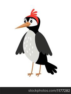 Woodpecker doodle cartoon bird icon on white background, vector illustration. Woodpecker cartoon bird