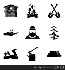 Woodworking icons set. Simple set of 9 woodworking vector icons for web isolated on white background. Woodworking icons set, simple style