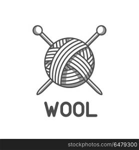 Wool emblem with with ball of yarn and knitting needles. Label for hand made, knitting or tailor shop. Wool emblem with with ball of yarn and knitting needles. Label for hand made, knitting or tailor shop.