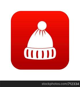 Woolen hat icon digital red for any design isolated on white vector illustration. Woolen hat icon digital red