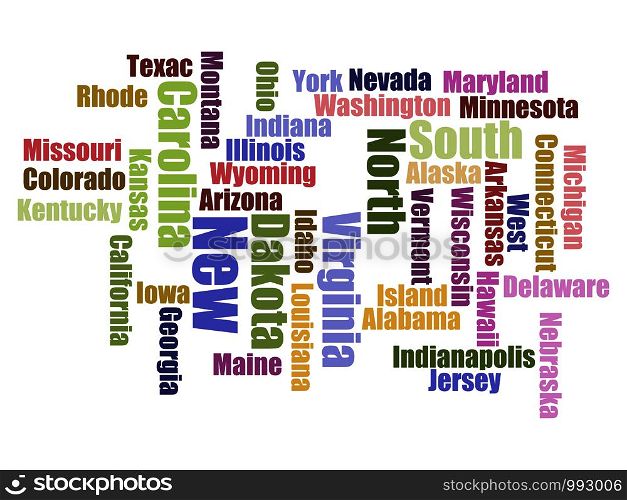 Word cloud travel concept made with words all U.S. states names, vector. Word cloud travel concept made with words all U.S. states names