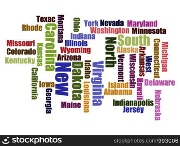 Word cloud travel concept made with words all U.S. states names, vector. Word cloud travel concept made with words all U.S. states names