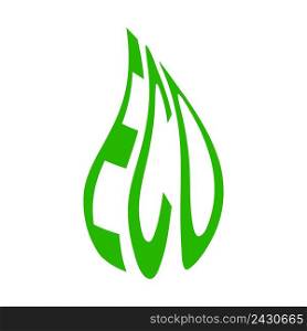 word eco in the shape of a green leaf, vector eco concept of organic food and natural environment