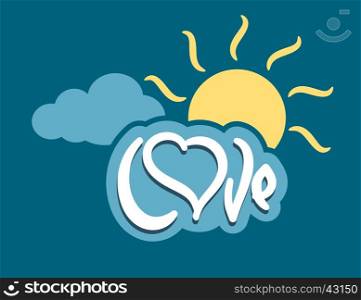 word love with heart on cloud sun sky abstract vector illustration