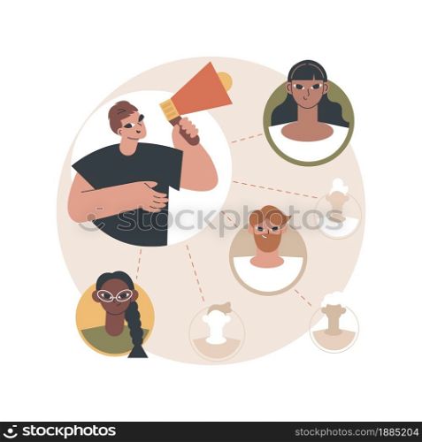 Word of mouth marketing abstract concept vector illustration. Word of mouth advertising, recommendations strategy, social media influencer, referral sales, brand loyalty abstract metaphor.. Word of mouth marketing abstract concept vector illustration.