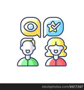 Word of mouth marketing RGB color icon. Consumers interest in a companys product or service is reflected in their daily dialogues. Isolated vector illustration. Word of mouth marketing RGB color icon