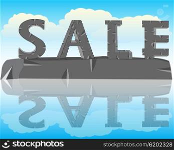 Word of the sale from stone and his reflection in water. Word of the sale from stone