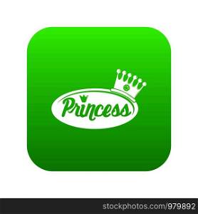 Word princess crown icon green vector isolated on white background. Word princess crown icon green vector