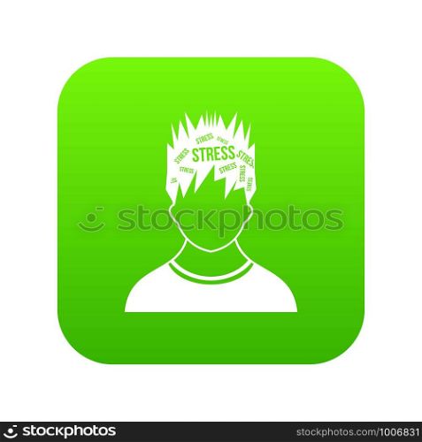 Word stress in the head of man icon digital green for any design isolated on white vector illustration. Word stress in the head of man icon digital green