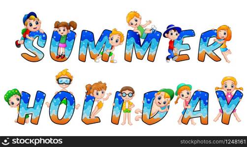 Word summer holidays with happy kids