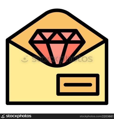 Wordcloud diamond mail icon. Outline wordcloud diamond mail vector icon color flat isolated. Wordcloud diamond mail icon color outline vector