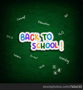 Words Back to School on green background. Vector illustration