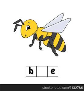 Words puzzle, bee. Education developing worksheet. Learning game for kids. Color activity page. Puzzle for children. Riddle for preschool. Simple flat isolated vector illustration.