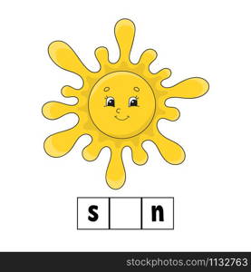 Words puzzle, sun. Education developing worksheet. Learning game for kids. Color activity page. Puzzle for children. Riddle for preschool. Simple flat isolated vector illustration.