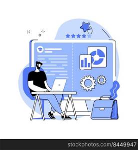 Work and study isolated cartoon vector illustrations. Man looking at laptop, flexible schedule, combine studying with job, online degree, distance learning, virtual education vector cartoon.. Work and study isolated cartoon vector illustrations.