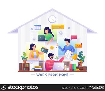 Work at home concept design. people remote working on laptop scene. work from home. Flat vector illustration