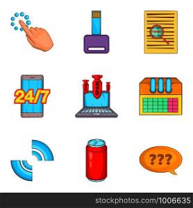 Work creation icons set. Cartoon set of 9 work creation vector icons for web isolated on white background. Work creation icons set, cartoon style