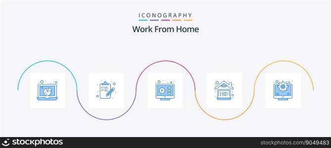 Work From Home Blue 5 Icon Pack Including home work. home. content. computer. web