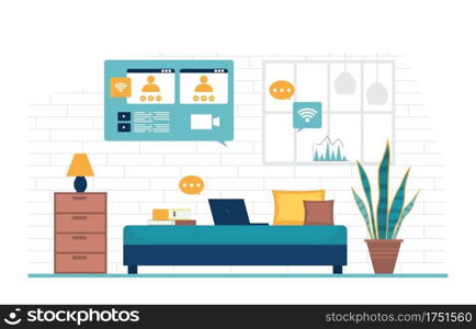 Work From Home Computer Internet Online Business Freelancer Illustration