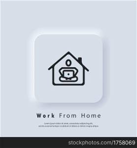 Work from home. Freelance. Career, work during quarantine. Webinar, online conferences. Vector. Neumorphic UI UX white user interface web button. Neumorphism