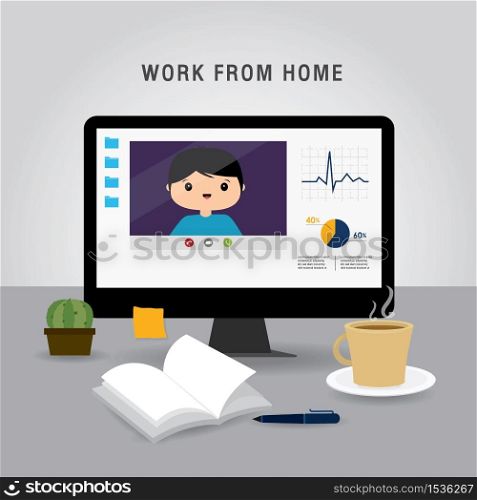 Work from home, online meeting in conference video call Character Cartoon Vector