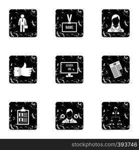 Work icons set. Grunge illustration of 9 work vector icons for web. Work icons set, grunge style