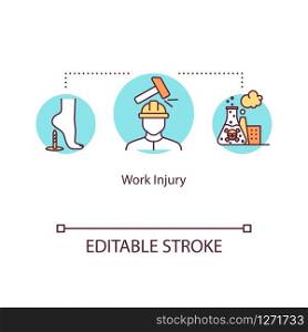 Work injury, industrial traumatism concept icon. Adverse working conditions, traumas and intoxication idea thin line illustration. Vector isolated outline RGB color drawing. Editable stroke
