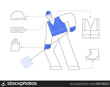 Work injury prevention abstract concept vector illustration. Builder in uniform, helmet and mask, occupational medicine, safe at work, workplace health, job injury prevention abstract metaphor.. Work injury prevention abstract concept vector illustration.