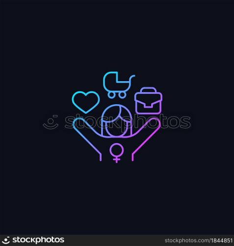 Work-life balance for female employee gradient vector icon for dark theme. Full-time working mom. Double standard. Thin line color symbol. Modern style pictogram. Vector isolated outline drawing. Work-life balance for female employee gradient vector icon for dark theme