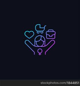 Work-life balance for female employee gradient vector icon for dark theme. Full-time working mom. Double standard. Thin line color symbol. Modern style pictogram. Vector isolated outline drawing. Work-life balance for female employee gradient vector icon for dark theme