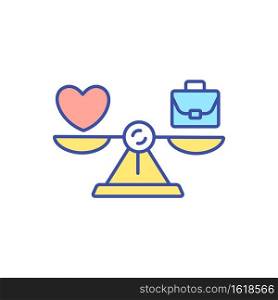Work life balance RGB color icon. Harmony between job and family. Metaphor for career and lifestyle comparison. Healthy habit. Positive attitude and wellbeing. Isolated vector illustration. Work life balance RGB color icon