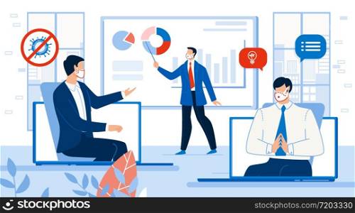 Work Online Video Conference Meeting with Team, Partner, Coworker on Laptop. Coronavirus Pandemic. Business, Financial Crisis. Businesspeople Share Skill, Analyze Digital Data. Information Technology. Work Online Video Conference Meeting with Team