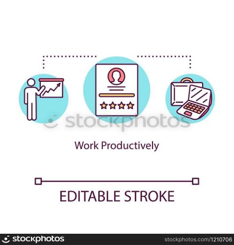 Work productively concept icon. Mental health idea thin illustration. Concentration. Time management. Human intelligence. Job efficiency. Vector isolated outline RGB color drawing. Editable stroke