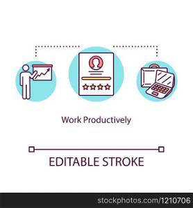Work productively concept icon. Mental health idea thin illustration. Concentration. Time management. Human intelligence. Job efficiency. Vector isolated outline RGB color drawing. Editable stroke