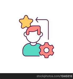 Work productivity RGB color icon. Professional growth. Employee developing work skills to incerease efficiency. Successful management. Isolated vector illustration. Simple filled line drawing. Work productivity RGB color icon