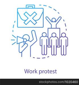 Work protest concept icon. Social demonstration, labor union strike, communism idea thin line illustration. Angry workers, people with megaphone vector isolated outline drawing, Public picket