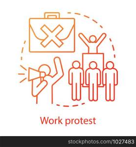 Work protest concept icon. Social demonstration, labor union strike, communism idea thin line illustration. Angry workers, protesters with megaphone vector isolated outline drawing, Public picket