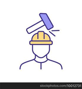 Work-related injuries RGB color icon. Physical injuries. Employees protection. Body damage. Suffering during employment scope. Worker compensation claim. Isolated vector illustration. Work-related injuries RGB color icon