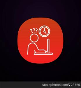 Work rush app icon. Occupational stress. Lack of time. Overwork. Behavioral stress symptoms. UI/UX user interface. Web or mobile application. Vector isolated illustration. Work rush app icon