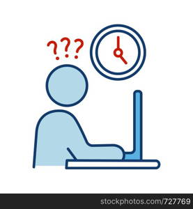 Work rush color icon. Occupational stress. Lack of time. Overwork. Behavioral stress symptoms. Isolated vector illustration. Work rush color icon