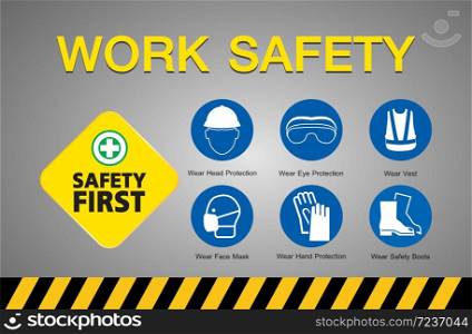 work safety, safety equipment, construction concept, industrial applications vector design.