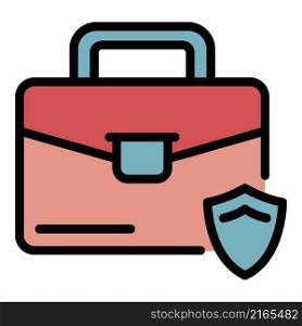 Work suitcase protection icon. Outline work suitcase protection vector icon color flat isolated. Work suitcase protection icon color outline vector