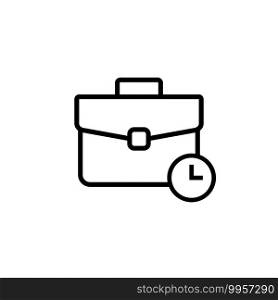 Work time linear icon. Working hours illustration. Business briefcase with clock. Vector on isolated white background. EPS 10.. Work time linear icon. Working hours illustration. Business briefcase with clock. Vector on isolated white background. EPS 10