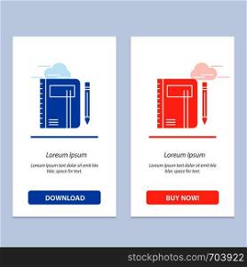Workbook, Business, Note, Notepad, Pad, Pen, Sketch Blue and Red Download and Buy Now web Widget Card Template