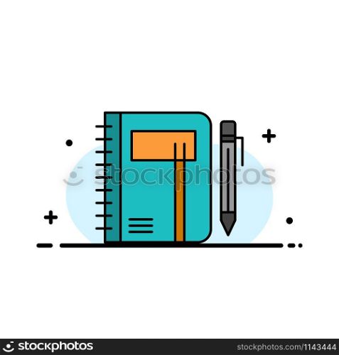 Workbook, Business, Note, Notepad, Pad, Pen, Sketch Business Flat Line Filled Icon Vector Banner Template