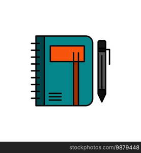 Workbook, Business, Note, Notepad, Pad, Pen, Sketch  Flat Color Icon. Vector icon banner Template