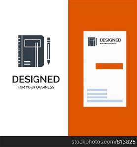 Workbook, Business, Note, Notepad, Pad, Pen, Sketch Grey Logo Design and Business Card Template