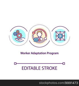 Worker adaptation program concept icon. Office work optimization. Human resources. New employee idea thin line illustration. Vector isolated outline RGB color drawing. Editable stroke. Worker adaptation program concept icon