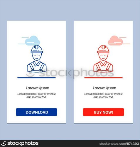 Worker, Building, Carpenter, Construction, Repair Blue and Red Download and Buy Now web Widget Card Template
